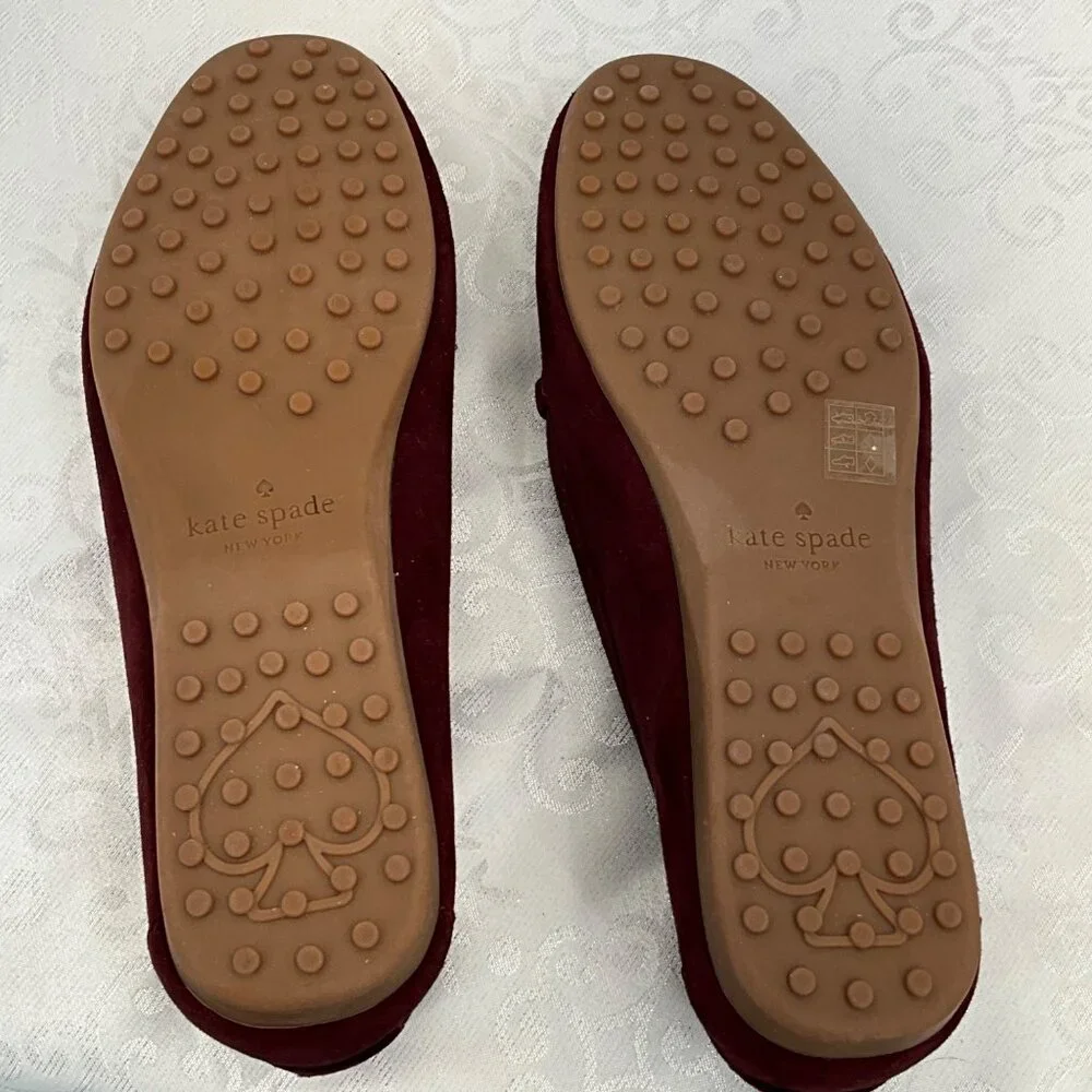 Kate Spade New York 8.5B Burgundy‎ Suede Loafers Silver Bit Detail Women's